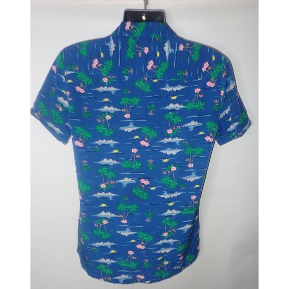 Life Is A Beach Good Vibes Short Sleeve Hawaiian Button Front Shirt Men's S Blue - Picture 4 of 5
